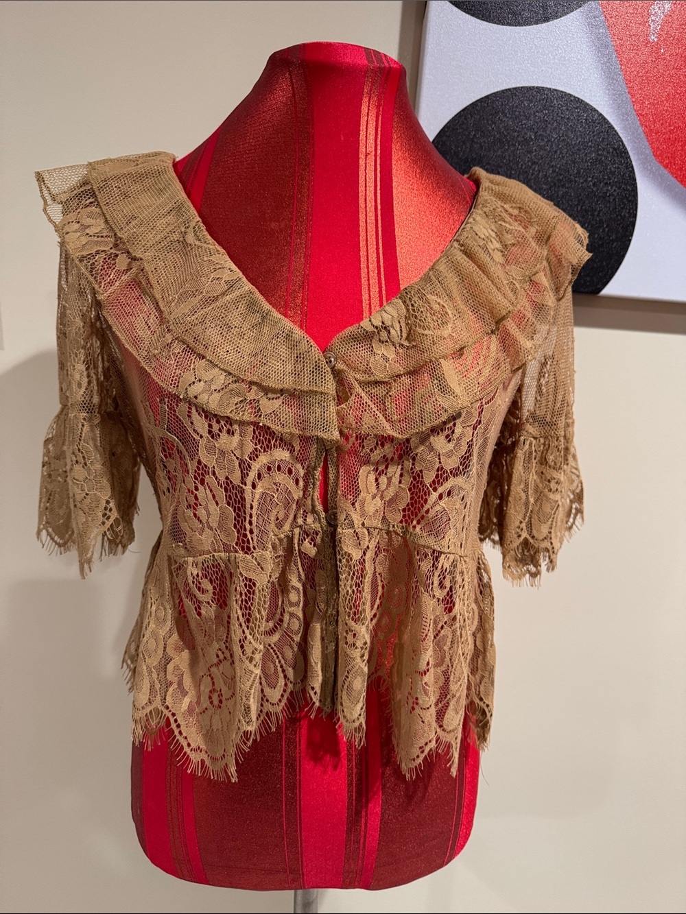 Vintage-Inspired Lace Crochet Top in Tan